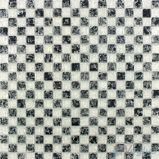 Black White Lattice Ice Crackle Glass Mosaic VG-CKA99