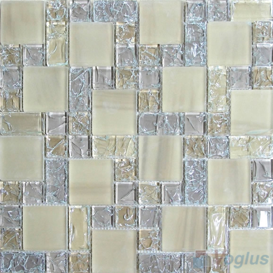 Light Taupe Magic Cube Ice Crackle Glass Mosaic Tiles VG-CKM85