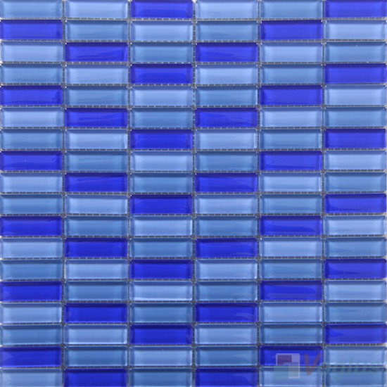 Palatinate Blue Blend Checker Clear Crystal Glass Mosaic Tiles VG-CYC98