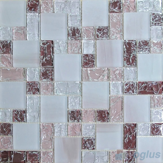 Pastel Magenta Magic Cube Ice Crackle Glass Mosaic Tiles VG-CKM84