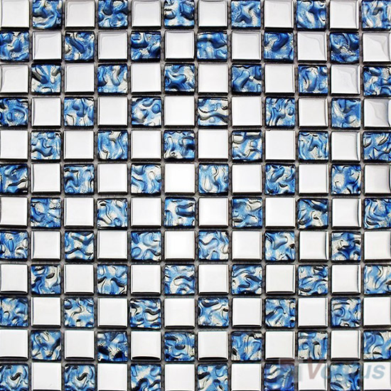 Blue Rough Metal Plated Glass Mosaic Tile VG-PTB95