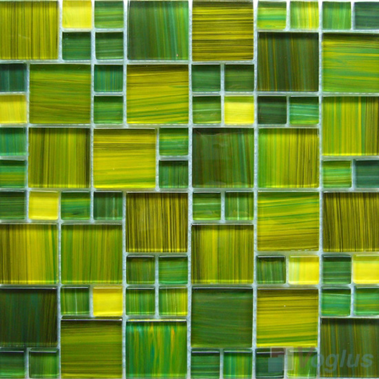 Lime Magic Cube Hand Painted Glass Mosaic Tiles VG-HPM97
