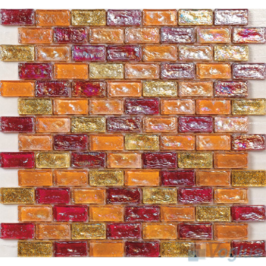 Orange-Red Subway Glazed Iridium Glass Mosaic Tile VG-RDP97