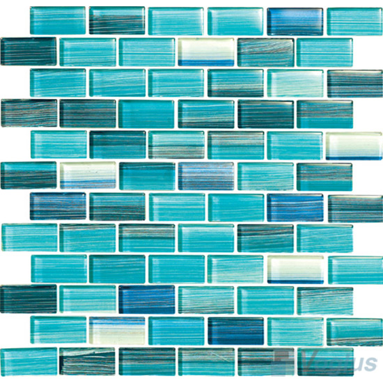 Teal 1x2 Subway Hand Painted Glass Tile VG-HPD98