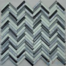 Gray Mixed Herringbone Glass Stone Mosaic Tile VG-UHB93