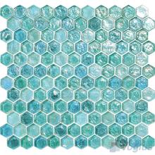 Jungle Green Glazed Hexagonal Glass Mosaic Tiles VG-UHX95