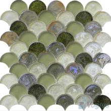 Olive Fan Shape Fish Scale Glass Tiles VG-UFN94