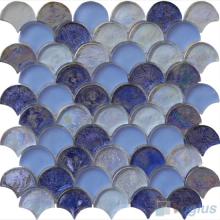 Royal Blue Fan Shape Fish Scale Glass Tiles VG-UFN98