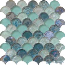Turquoise Fan Shaple Fish Scale Glass Tiles VG-UFN99