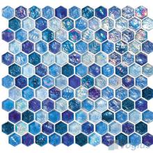 Yale Blue Glazed Hexagonal Glass Mosaic Tiles VG-UHX98