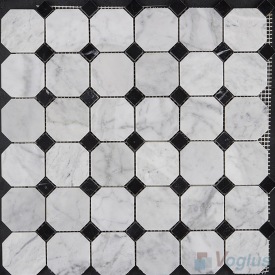 Carrara White Polished Octagon Marble Mosaic VS-PTG99
