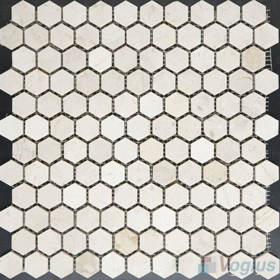 Cream Marfil Polished Small Hexagon Marble Mosaic VS-PHX95