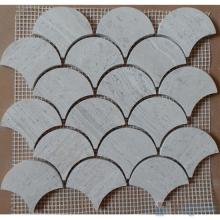 Wooden White Polished Large Fan Shape Fish Scale Marble Mosaic VS-PFN98