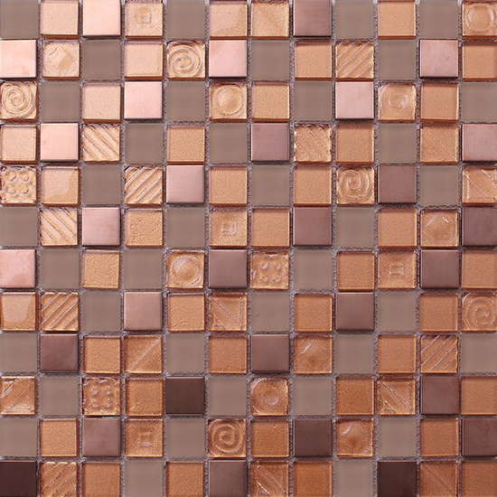 Bronze 1x1 Glass Metal Mosaic Tiles VB-GMB81