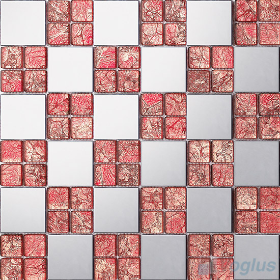 Raspberry Magic Cube Glass Mix Metal Mosaic Tile VB-GMMA97