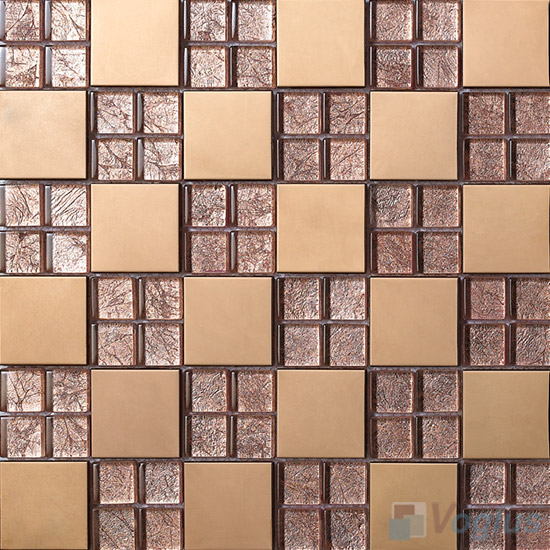 Rose Gold Magic Cube Glass Mix Metal Mosaic Tile VB-GMMA98