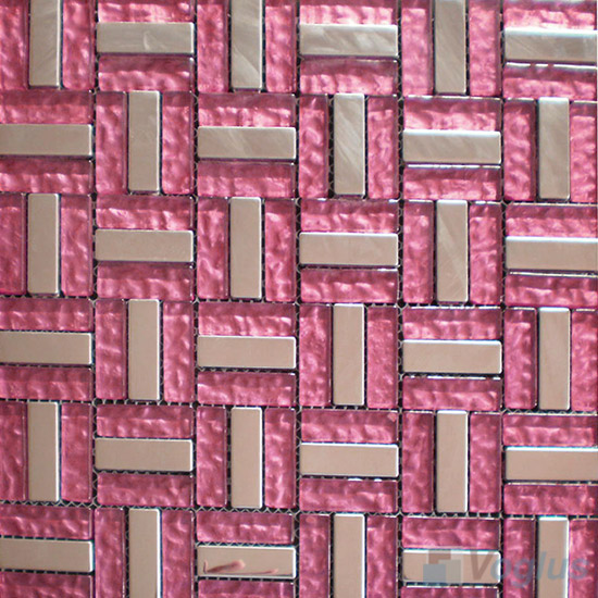 Rose Pink Trio Glass Metal Mosaic Tile VB-GMC91