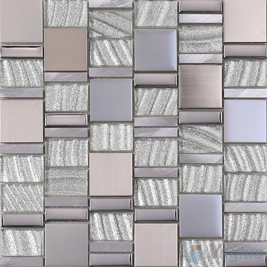 Streamer Glass Mix Aluminum Mosaic Tiles VB-GMME96