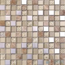 Beige 1x1 Glass Mix Metal Mosaic Tiles VB-GMB95