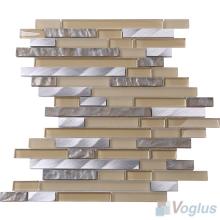 Beige Bullet Linear Glass Metal Mosaic Tiles VB-GML95