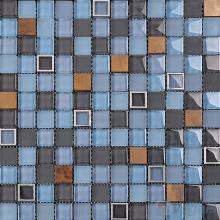 Carolina Blue 1x1 Glass Mix Metal Mosaic Tiles VB-GMB98