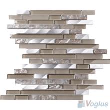 Ecru Bullet Linear Glass Metal Mosaic Tiles VB-GML93