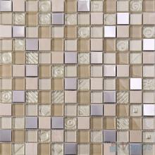 Ivory 1x1 Glass Mix Metal Mosaic Tiles VB-GMB90