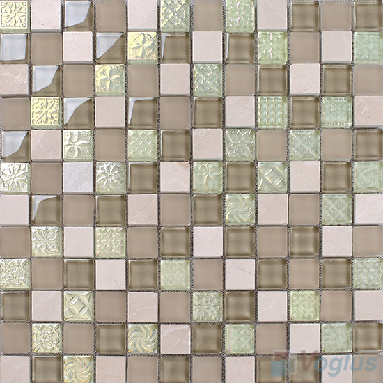 Ashy 1x1 Glass and Stone Mosaic Tiles VB-GSB90