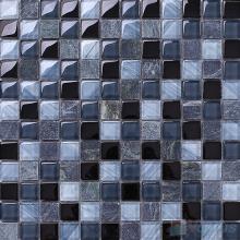 Charcoal 1x1 Glass and Stone Mosaic Tiles VB-GSB96