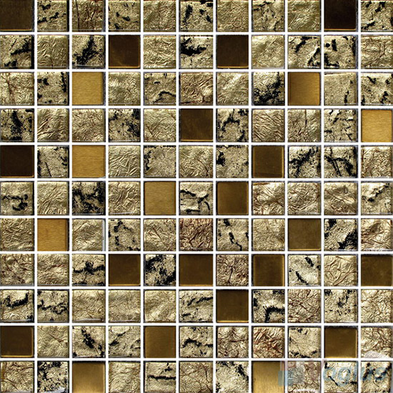 1x1 Gold Leaf Glass Mosaic Tile VG-GFB78