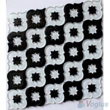 Black White Flower Core Water Jet Glass Tile Mosaic VG-UWJ94