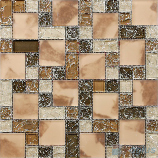 Brown Blend Magic Cube Ice Crackle Glass Tiles VG-CKM81