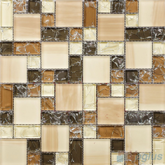 Brown Mixed Magic Cube Ice Crackle Glass Tiles VG-CKM83