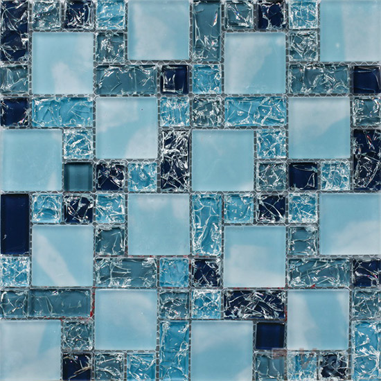 Deep Sky Blue Magic Cube Ice Crackle Glass Tiles VG-CKM82