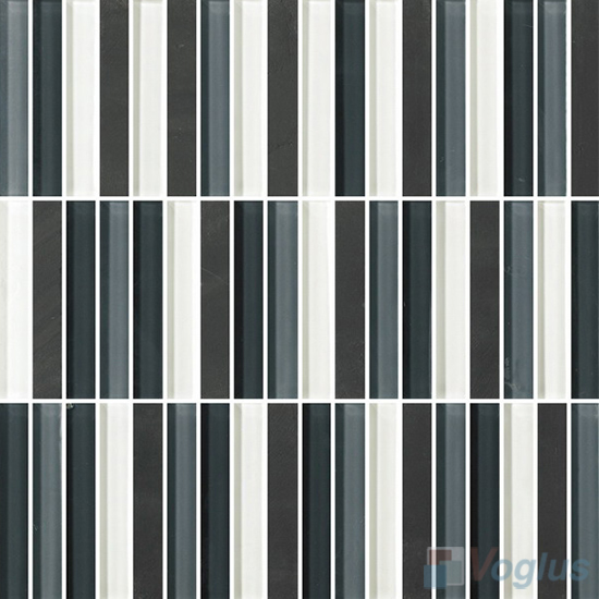 Gray Blend Strip Linear Glass Stone Mixed Glass Tile VB-GSL78