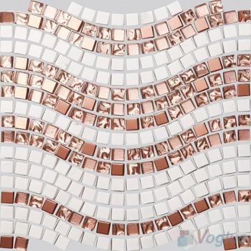 Rosegold Metal White Marble Wavy Waist Line Glass Mosaic Tile VG 