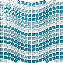 Blue Blend Wavy Waist Line Glass Mosaic Tile VG-UWL93