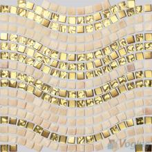 Gold Metal Beige Marble Wavy Waist Line Glass Mosaic Tile VG-UWL87