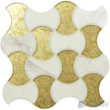 Gold White Bone Shape Glass Mix Stone Mosaic VG-UBN98
