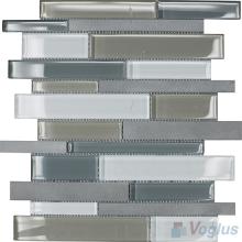 Horizontal Linear Aluminum Mixed Glass Mosaic Tile VB-GMY92