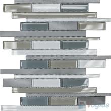 Horizontal Linear Aluminum Mixed Glass Mosaic Tile VB-GMY95