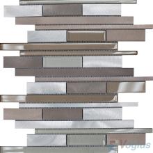 Horizontal Linear Aluminum Mixed Glass Mosaic Tile VB-GMY97