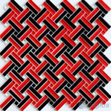 Red Black Herringbone Cross Weave Glass Mosaic VG-UCW97