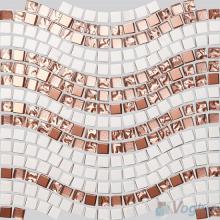 Rosegold Metal White Marble Wavy Waist Line Glass Mosaic Tile VG-UWL88