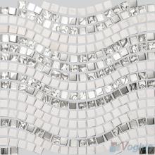 Silver Metal White Marble Wavy Waist Line Glass Mosaic Tile VG-UWL86