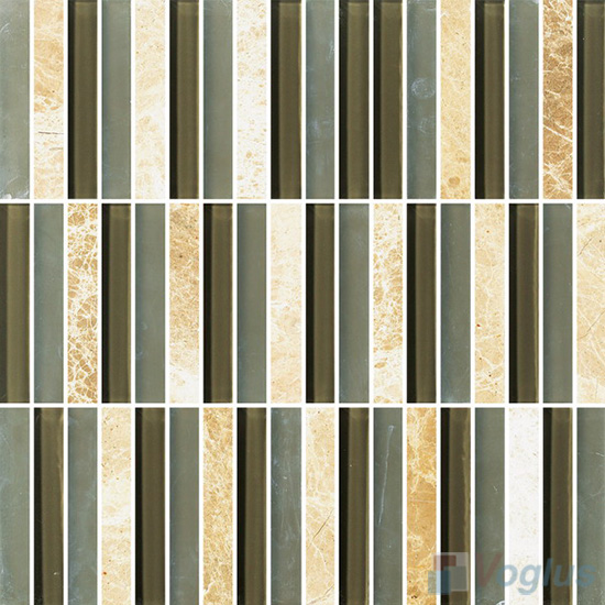 Yellow Olive Strip Linear Glass Stone Mixed Glass Tile VB-GSL77