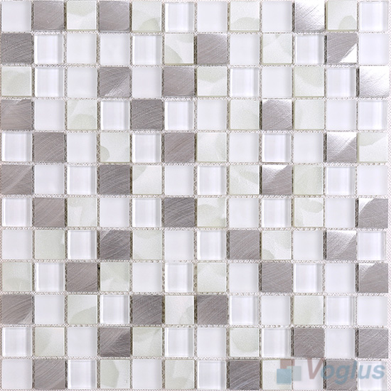 PJ White 1x1 Glass Aluminum Mosaic VB-GMN84