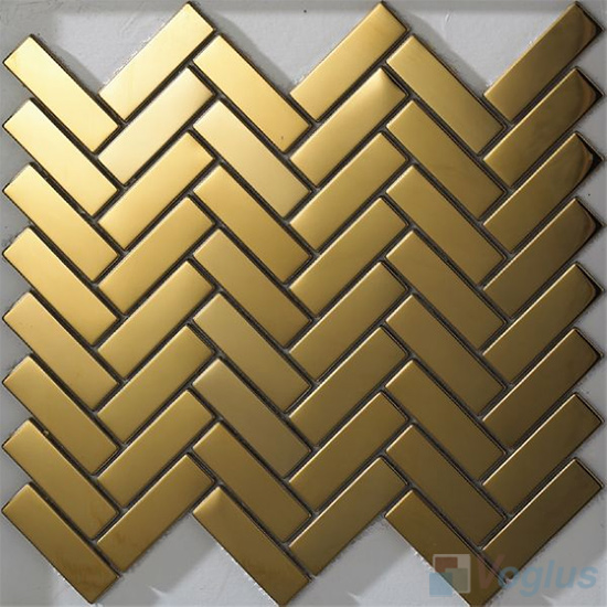 Herringbone Gold Stainless Steel Mosaic Tiles VM-SS70