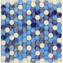 Blue Iridium Circle Round Shaped Glass Mosaic Tiles VG-URD90