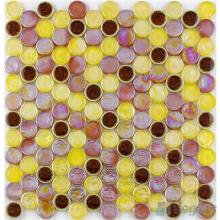 Yellow Iridium Circle Round Shaped Glass Mosaic Tiles VG-URD91